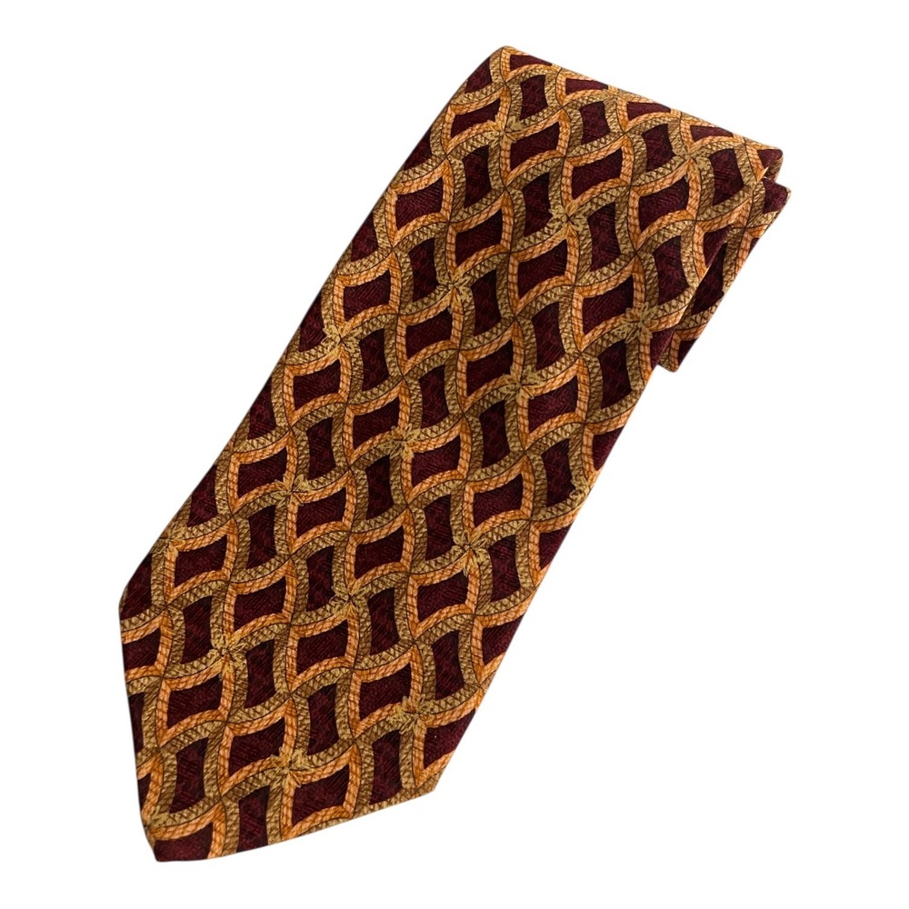 Ermenegildo Zegna Silk Tie Brown Geometric Wide Made in Italy‎ Exclusive Design